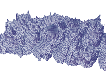Stylised three-dimensional relief rendering evoking the Bald Hill project terrain